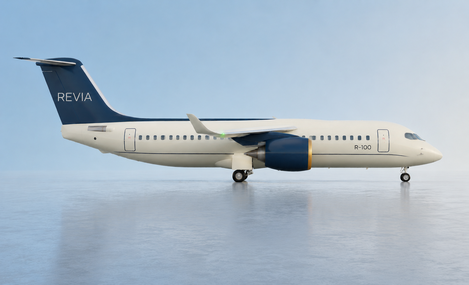 Revia R-100 regional jet side profile.