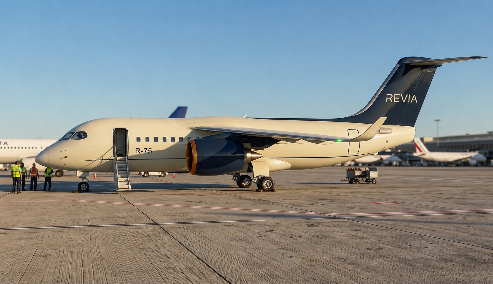 Revia R-75 regional jet on the apron.